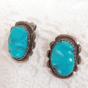 Turquoise & Silver Vintage Clip Earrings
